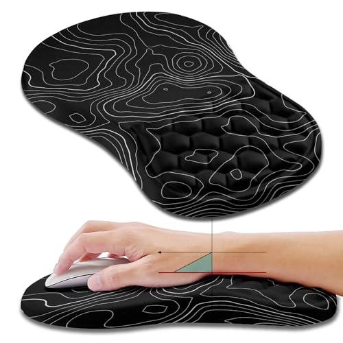 Hokafenle Ergonomic Mouse Pad Wrist Support, Wrist Rest Mousepad for Carpal Tunnel Pain Relief with Integrated Memory Foam Slope Massage Bulge (11.8x7.9 inch,Topographic Contour) - color: KM01-Topographic Contour