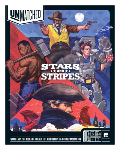 Restoration Games Unmatched Stars & Stripes | Strategy Board Game for 2 to 4 Players, American Legends Expansion with Miniatures, Unique Decks, 2 Battlefields, Ages 9+