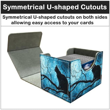 Card Deck Box for MTG Trading Cards with Magnetic Closure,Premium Card Storage Box Case Cover for TCG CCG Magic Cards,Black Cat on Tree - color: Black Cat on Tree