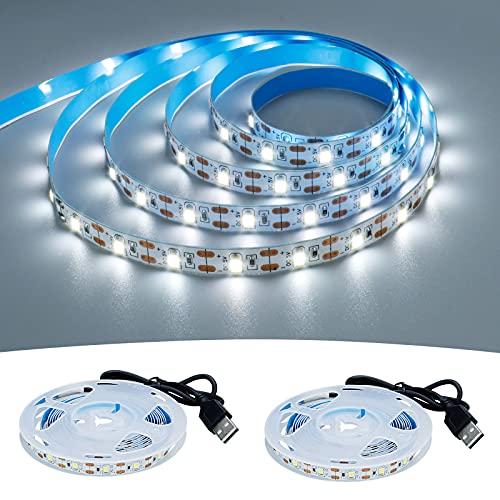 USB LED Strip Cool White 6000K 5V USB Powered 13.12ft/4M(2pcs x 6.6ft) | 240LEDs Flexible SMD2835 High Brightness No-Waterproof IP20 LED Tape Lights - color: Cool White