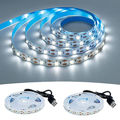 USB LED Strip Cool White 6000K 5V USB Powered 13.12ft/4M(2pcs x 6.6ft) | 240LEDs Flexible SMD2835 High Brightness No-Waterproof IP20 LED Tape Lights - color: Cool White