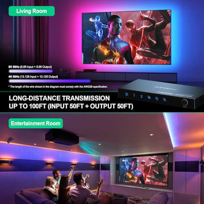 HDMI Splitter 1 in 2 Out 8K 60Hz 4:4:4, AVIDGRAM 2 Port Splitter with Auto, Copy, Downscaler EDID Mode, 4K 120Hz HDMI Duplicator, Compatible with Xbox Series X, PS4 Pro, PS5, Blu-ray Player - size: 8K 60Hz HDMI Splitter 1 in 2 Out
