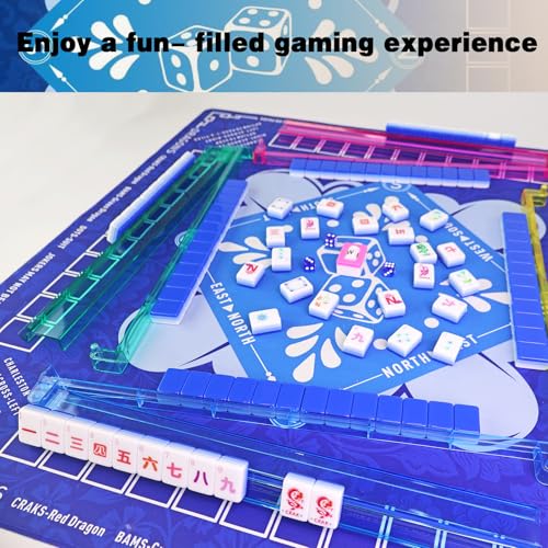 American Mahjong Game Set, Portable Carrying Bag,Acrylic 160 Tiles,Western Mahjong Tiles Set,Complete Ma Jong Set (Blue) - color: Blue