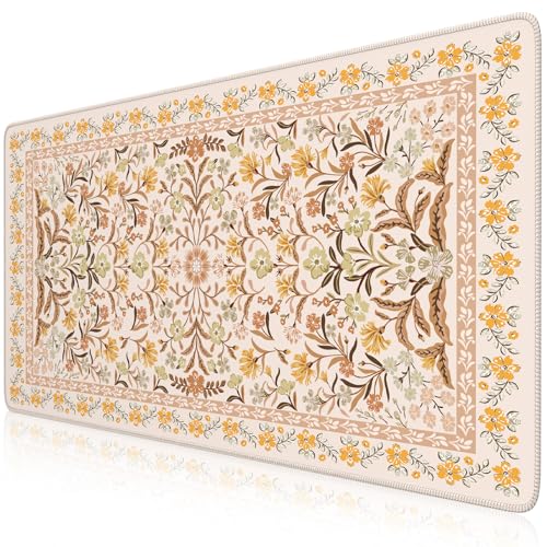 iCasso Desk Matt for Desktop, Cute Desk Pad Mat, XXL Large Mouse Pad, Anti-Slip Big Mousepad with Stitched Edges, Keyboard Pad Mouse Mat for Computer (Yellow Floral) - color: Yellow Floral, size: 35.4L x 15.7W inches