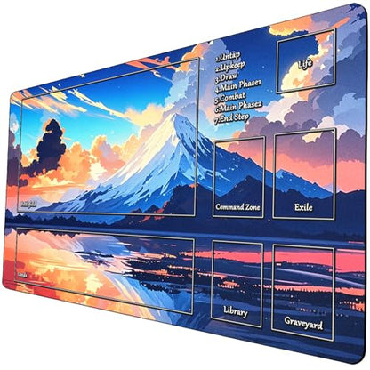 STORKY MTG Playmat, Landscape Board Game Mat with Storage Bag, Mouse Pad for DTCG CCG RPG Trading Card Playing Mat with Zones, Smooth Rubber Surface Battle, 24 x 14 inches, Mountain - color: Mountain With Zones