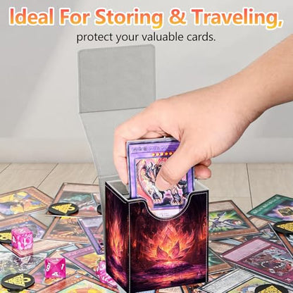 Card Deck Box, Card Storage Box Fits 100+ Single Sleeved Cards, Large Capacity PU Leather Card Storage Box with Strong Magnet for Magic Commander TCG/CCG, Magic Lotus - color: Magic Lotus