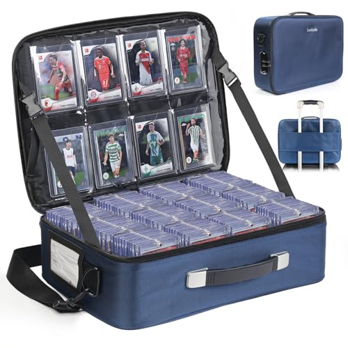 Trading Card Storage Box w/Adjustable Dividers, Card Carrying Case | Large Top Loader Card Storage w/Combination Lock, Baseball Sports Cards Case for Toploaders/Pokemon/TCG/YuGiOh (Blue) - color: Blue, size: Large