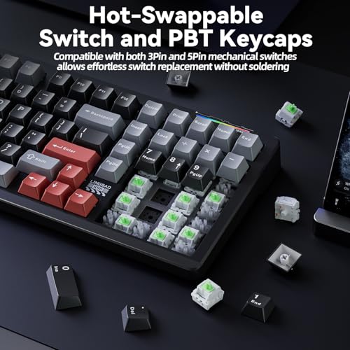LINGBAO K98 Wireless Mechanical Gaming Keyboard, Tri-Mode BT5.0/2.4GHz/USB-C, Gasket Custom Hot-Swappable Linear Switches Creamy Keyboard with Number Pad, RGB Backlit Gaming Keyboard for PC Laptop - color: K98 | 5000mAh | Black