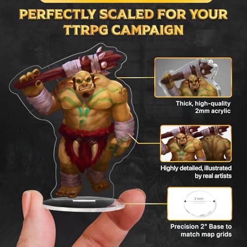 Skinny Minis Ogres & Trolls Miniatures for RPG Tabletop Games, 8 Large Flat Minis with Bases, 5e & Pathfinder Monster Minis, D&D Compatible, 2D Miniatures for TTRPG