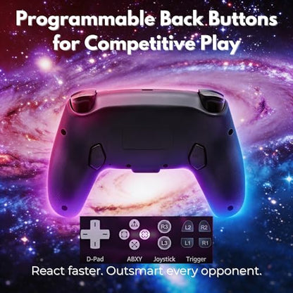 NEVORK Wireless Controller for PS5 Console and PC, Hall Effect Joysticks and Hall Triggers, RGB LED Gaming Controller 7 Colors, Programmable Back Buttons M1 M2, Turbo Rapid Fire, Dual Vibration, 6 Axis Motion, 3.5mm Audio Jack, Black