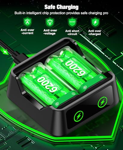DINOSTRIKE 2X 6200mWh Battery Pack Compatible with Xbox Controller Fast Charging Rechargeable USB Charger Station - size: S-2Pack 6200mWh