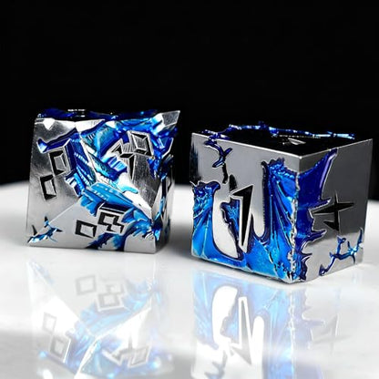 Rule Dice - D&D Dice Set, Metal Dice Sets, Dungeons and Dragons Dice Set with Gift Box, D20 D4 D12 D10 D% D8 D6, Blue Dragon Style Gaming DND Dice for MTG RPG TTPRG (Silver Black) - color: Silver Black