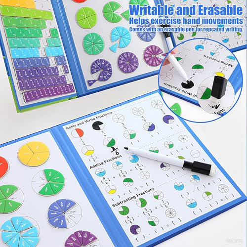Magnetic Fraction Playook for Kids with 152 Pcs Fractions Magnets Tiles and Disc Set, Math Demonstration Book Learning Toys Fraction Manipulatives for Toddlers