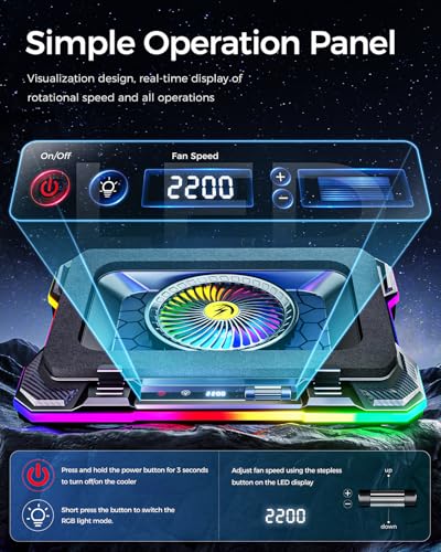 KeiBn Gaming Laptop Cooling Pad, Laptop Fan Cooling Pad with 5.5inch RGB External Fan, Rapid Cooling Laptop 15.6-19.3inch, 8 Height Stands, 2 USB Ports, Phone Holder-K1 5V RGB - color: Blue