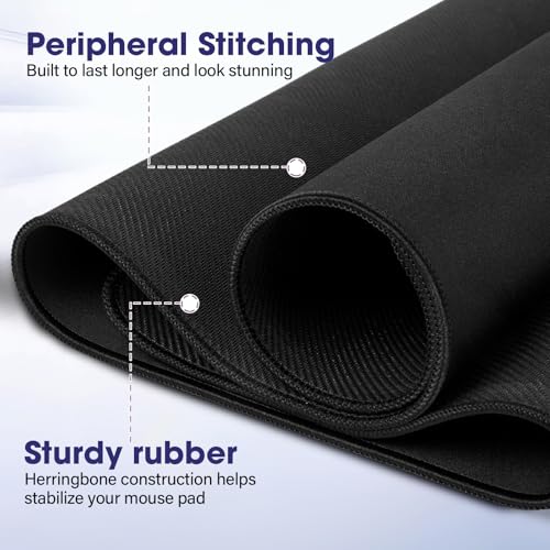 Large Extended Mouse Pad with Stitched Edges 35.4"x15.7" - Waterproof Desk Mat, Non-Slip Rubber Base for All-Desk Coverage, Perfect for Gaming Office Home, Black