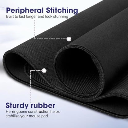Large Extended Mouse Pad with Stitched Edges 35.4"x15.7" - Waterproof Desk Mat, Non-Slip Rubber Base for All-Desk Coverage, Perfect for Gaming Office Home, Black