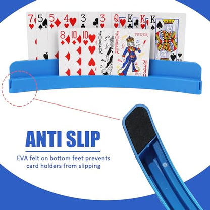 ZUFECY 2-Pack Blue ABS Card Holders, Anti-Slip Bottom for Playing Cards, Poker Game Nights, Family Game Nights, Ideal for Kids and Adults with Arthritis