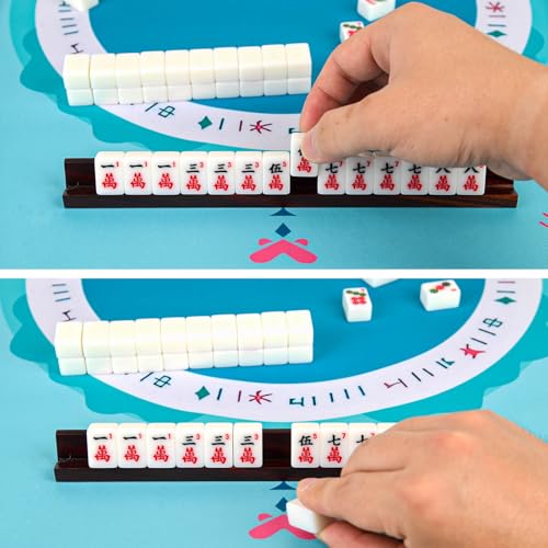 Travel American Mahjong Tile Set, 166 PCS 0.8 Inch Mini Mahjong Game Tiles, 4 Wooden Racks, Floral Storage Bag, 3 Dice & Beginner's Guide, Complete Portable Set - color: White