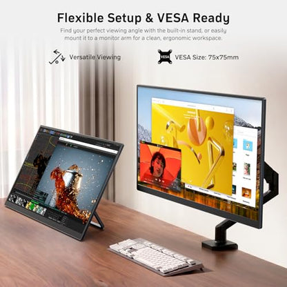 MNN 23.8" 100Hz FHD IPS USB-C HDMI Portable Gaming Monitor | 23.8" FHD IPS 100Hz, metal kickstand+speakers, USB-C/HDMI, PC/Phone/PS5/Xbox/Switch, home office & gaming. - size: 23.8’‘