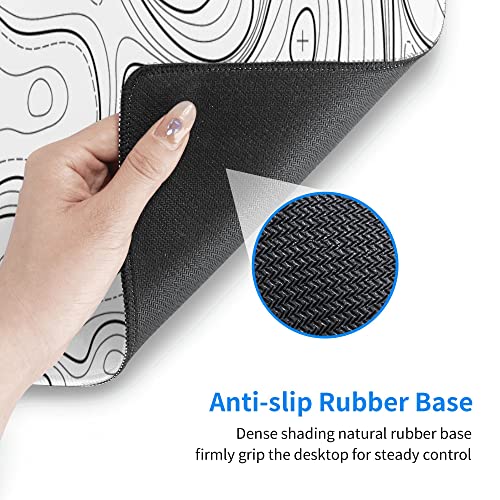 White Topographic Contour XL Gaming Mouse Pad Extended Long Large Mousepad with Stitched Edges Laptop Desk Pad Computer Keyboard PC Mouse Mat Nonslip Rubber Base for Company Office Gamer - color: White Topographic, size: 31.5" x 11.8"