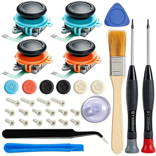 ZELHYDRO 4 Pack Joycon Joystick Replacement for Nintendo Switch 2, Analog Joystick Joycon 2 Thumb Stick Repair Kit with Screwdriver, Pry Tool, Tweezer, Thumbstick Grips