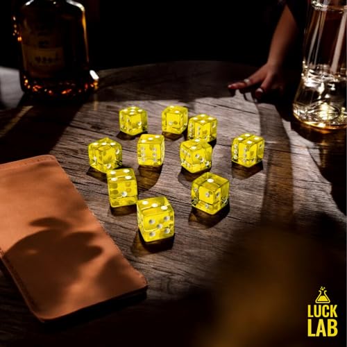 Luck Lab 10 Piece 19 mm Dice Pack - Acrylic and Translucent D6 Dice, Square w/Rounded Edge for Casino, Craps, RPG MTG DND Dice Table Games and Board Games (Yellow) - color: Yellow