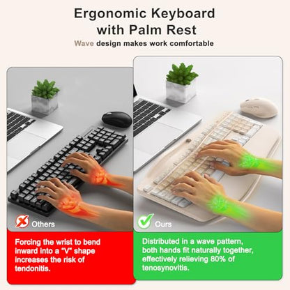Wireless Keyboard and Mouse Combo, 2.4G Ergonomic Wave Keys(Milk Tea-A) | Full Size Ergonomic Keyboard with Wrist Rest, Phone Holder, 3-Level DPI Silent Mouse with 6-Buttons,for Windows/Mac OS/Laptop - color: Milk Tea-A