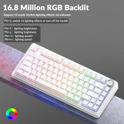 AULA F75 Pro Wireless Mechanical Keyboard with Knob,75% Hot Swappable Custom Gaming Keyboards,RGB Backlit,Pre-lubed Switches,Side Printed PBT Keycaps Creamy Sounding Computer Keyboard, Line White - color: F75 Pro-Line White