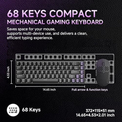 DIERYA DK68 60% Wireless Mechanical Gaming Keyboard, 3-Mode, Bluetooth 5.0/2.4G/USB-C, RGB Backlit, 68-Key Compact Mini for Windows, Mac, Linux - Linear Red Switch - Black - color: Black/Red Switch, size: Wireless