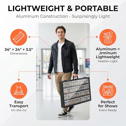 Card Display Case Aluminum Trade Show Display Case Large Portable Trading with Lock for Collectibles, Sports Cards. 34IN x 22IN - Black - size: 34"X 22'-Black