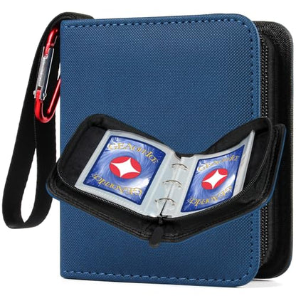 GEAoffice Mini Trading Card Binder 1 Pocket Holds 80 Cards, Zip Close, Blue | Super Lightweight, 40 Removable Acid-free & Non-PVC Sleeves, PU Leather, Card Collection Binder for TCG, MTG, Sports&Games - color: Blue-Dia