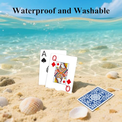 Plastic Playing Cards Waterproof Cards Poker Card 2 Pack Playing Card Large Print for Adults Seniors, Deck of Card Set Poker Cards for Beach Trip Pool Party Games (Blue) - color: Blue