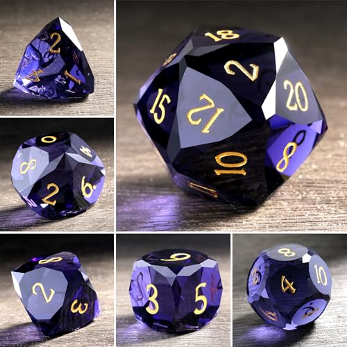 DNDND 7-Piece Glass Dice Set D&D- Multifaceted RPG Dice Set for DND, Tabletop Gaming, Collectors | Premium Gift Box & Durable Design (Dark Purple) - color: Dark Purple