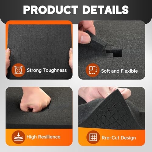 4 Pack Polyurethane Foam Sheet 12 x 12 x 2 Inch 12 x 12 x 0.4 Inch | 2 Sizes of Pre Cut Foam Sheets Pick Apart Inserts for Board Game Boxes, Storage Drawers, Toolbox