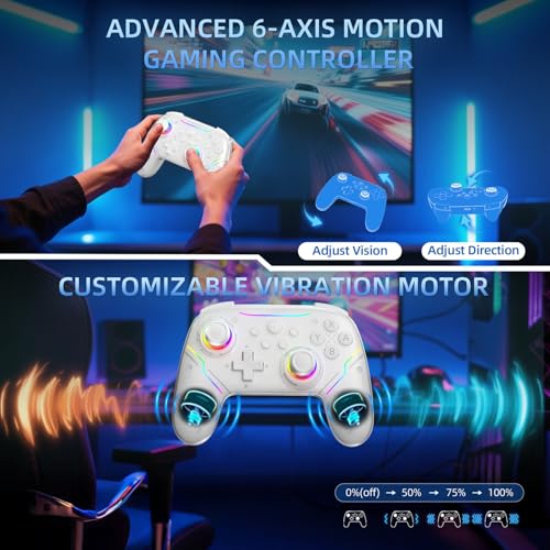 EJGAME Wireless Controller Compatible with Switch/Switch 2/Windows PC/Steam Deck/Android, Switch Pro Controller with Hall Effect Joysticks and Triggers,with USB Bluetooth Adapter for PC (White)