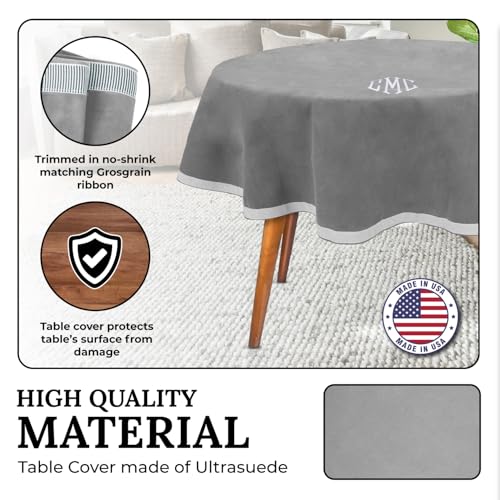 Personalized 54" Round Table Cover – Bridge Table Covers with Soft Ultra-Suede Fabric - Washable Table Cover Protects Cards & Tiles, Reduces Noise - Round Tablecloth for Game Night, Mahjong & Poker - color: Silver Gray Embroidered, size: 54"