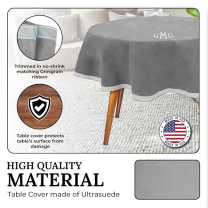 Personalized 54" Round Table Cover – Bridge Table Covers with Soft Ultra-Suede Fabric - Washable Table Cover Protects Cards & Tiles, Reduces Noise - Round Tablecloth for Game Night, Mahjong & Poker - color: Silver Gray Embroidered, size: 54"