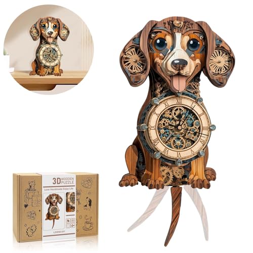 3D Wooden Puzzles for Adults-Dachshund Clock Puzzle-Adult Crafts | 3D Puzzle/Puzzle Clock/Dachshund Lover Gifts/DIY Wooden Puzzle/Working Clock/Desk/Wall Decor/Creative Gifts for Adults&Teens - color: Dachshund Clock