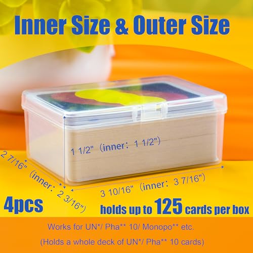JINUPHION 4 Pcs Playing Card Case, Works for 112 Standard UN* Cards And Other Same Or Smaller Size Very Well, Plastic Clear Card Deck Box Storage,4 1/2" ×3 1/4" ×1 1/8" (NO Cards) - size: 4 pcs UN*