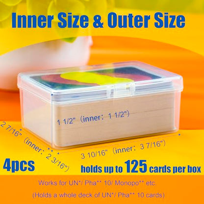 JINUPHION 4 Pcs Playing Card Case, Works for 112 Standard UN* Cards And Other Same Or Smaller Size Very Well, Plastic Clear Card Deck Box Storage,4 1/2" ×3 1/4" ×1 1/8" (NO Cards) - size: 4 pcs UN*