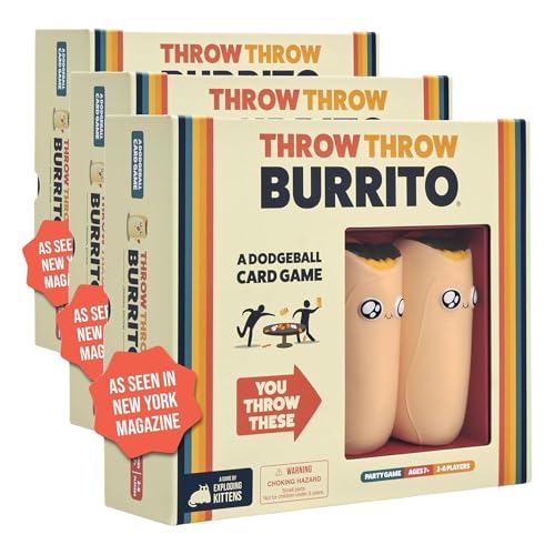 Exploding Kittens Presents Throw Throw Burrito - A Dodgeball Card Game - Family Card Games for Adults, Teens & Kids - 2-6 Players - Ages 7 and Up - 120 Cards (Pack of 3) - size: 9 inches x 10 inches x 3 inches (Pack of 3), style: Original Edition