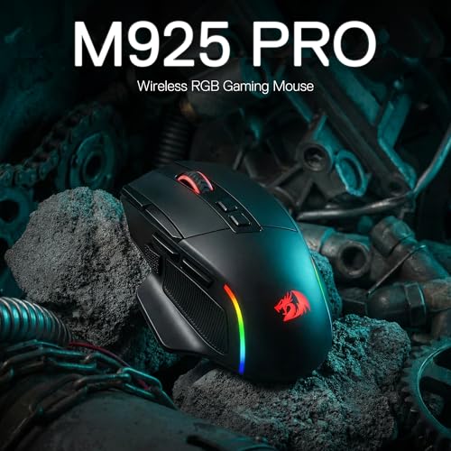 Redragon M925 PRO Wireless RGB Gaming Mouse 26000 DPI Remapping Keys | Cable-Free 0 Delay, Redefine Keybinding Macro, Vibing Backlight, Ergonomic Grip Body Comfort - size: Standard, style: Wireless