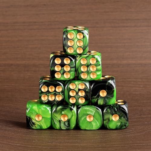 24 of Pack 16MM 6 Sided Dice Set,Two Colours D6 Game Dice Set, 6 Sided Standard Dices for Yahtzee, Bunco or Teaching Math,with Portable Dice Pouch(Green and Black) - color: 16mm Green-black