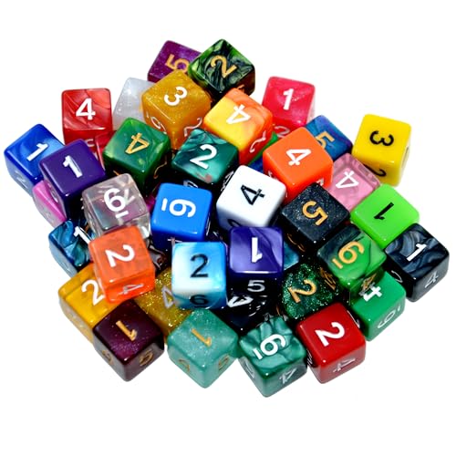SmartDealsPro 50-Pack D6 6 Sided Dice Polyhedral Dice with Pouch for DND RPG MTG Table Game (D6, Mix Color) - color: Mix Color, style: D6