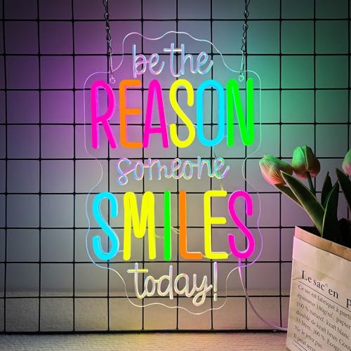 Allball Be The Reason Someone Smiles Today Neon Sign, Motivational Neon Light USB Powered LED Dimmable Inspirational Sign, for Classroom Office Bedroom Living Room Wall Decor(15.7 * 9.8 In) - color: colorful2
