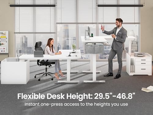 SEDETA L Shaped Standing Desk with File Cabinet, 3 Drawers, Power Outlet | 63 x 53'' Electric Height Adjustable Gaming Computer Desk with Led Lights for Home Office, Gaming Room, White - color: White, size: 63 x 53'' L Shaped Standing Desk