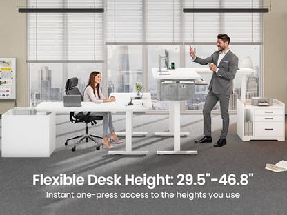 SEDETA L Shaped Standing Desk with File Cabinet, 3 Drawers, Power Outlet | 63 x 53'' Electric Height Adjustable Gaming Computer Desk with Led Lights for Home Office, Gaming Room, White - color: White, size: 63 x 53'' L Shaped Standing Desk