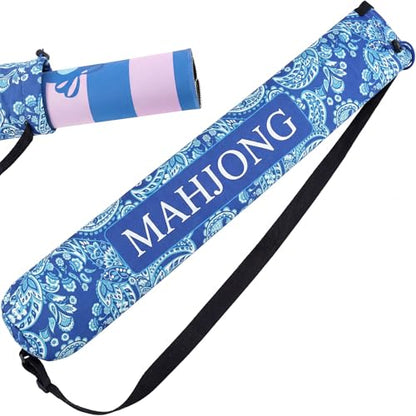 34 Inch Long Mahjong Mat Bag Cute Double Strapped Canvas Drawstring Mahjong Holder Lightweight Outdoor Carrying Bag for Board Games Travel Storage-Mat Not Include (Dark Blue,Paisley,1 Pc) - color: Dark Blue, style: Chinoiserie