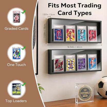 MoKo Card Display Case, 3-Pack Wall Mount for 12 Graded Cards | Clear acrylic and pine trading card display case with side access; use each case alone or combine as a graded card display - color: Black