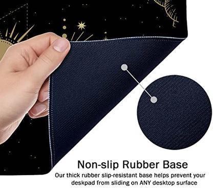 SSOIU Moon Phase Desk Mat, XXL Gold Moon Cycle Lunar Chart, Stars Horoscope Zodiac Extended Gaming Mouse Pad (35.5x15.7 in), Large Rubber Base - color: Moon Phase